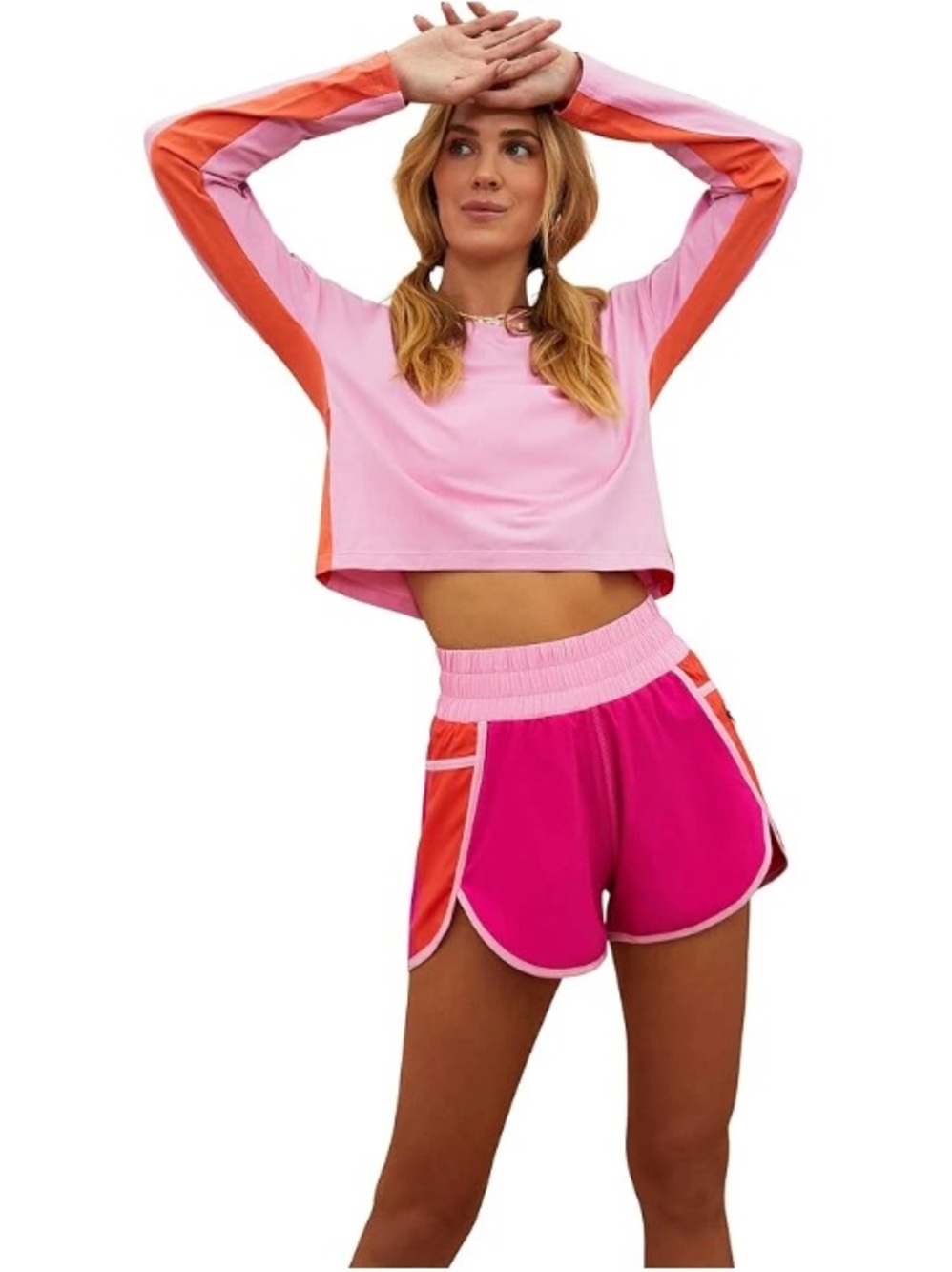 Beach Riot Pink Colorblock Long Sleeve Cropped Tee